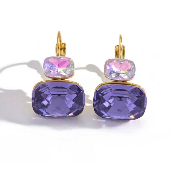 Anthropologie Jewelry - Anthropologie 18k gold plated crystal drop earrings purple